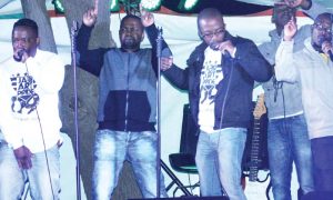 INI members performing at the Alliance Française de Maseru music festival last month.