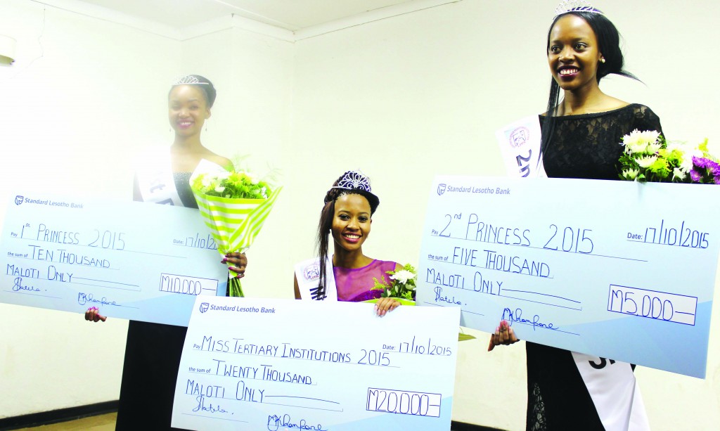 From Left, First princess Tsepiso Thellane, Miss Tertiary Institutions Kamohelo Mohapi and second princess Ntseliseng Mohapeloa (3)