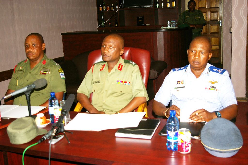 Left to right: Major General Lineo Poopa, Lieutenant General Tlali Kamoli and Major General Letsoela,in blue shirt