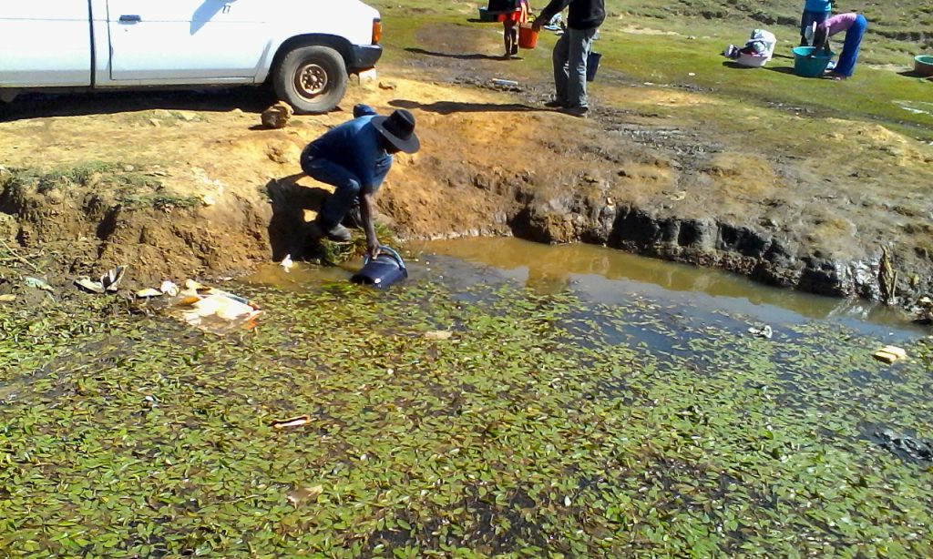 This old man draws water from a dam whose water is used for cooking and drinking, laundry, farming and washing cars