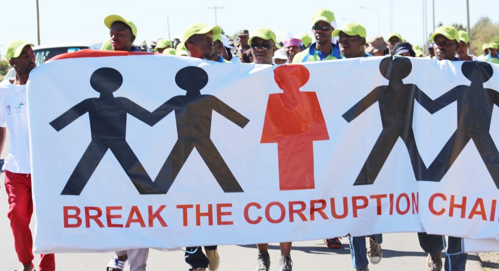 SOME of the participants in International Anti-Corruption Day yesterday engage in a funwalk from Ha Nelese to Maseru Central Park 