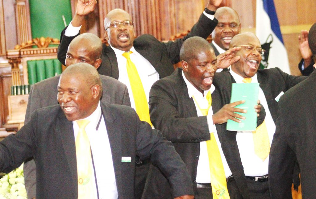 ABC MPs sing in Parliament while protesting against the SADC report tabled by Prime Minister Pakalitha Mosisili